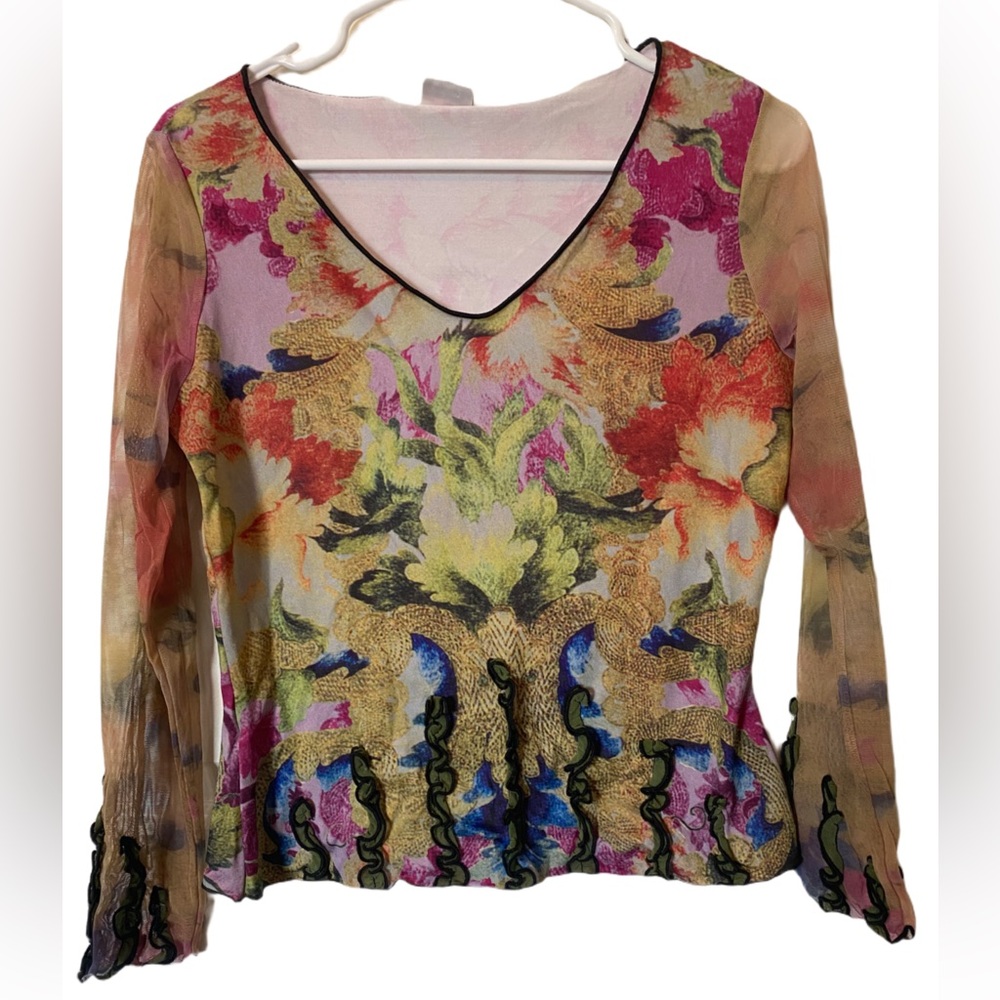 Y2k top with mesh sleeves
